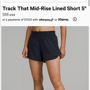 Lululemon track that mid rise shorts 6 navy